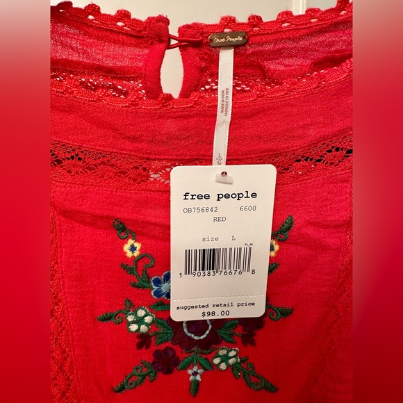 Free People Amy Red Floral Embroidered Top - Picture 7 of 7